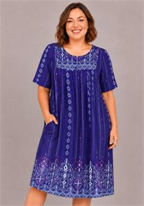 100% Cotton Blue Printed Short Lounger Dress